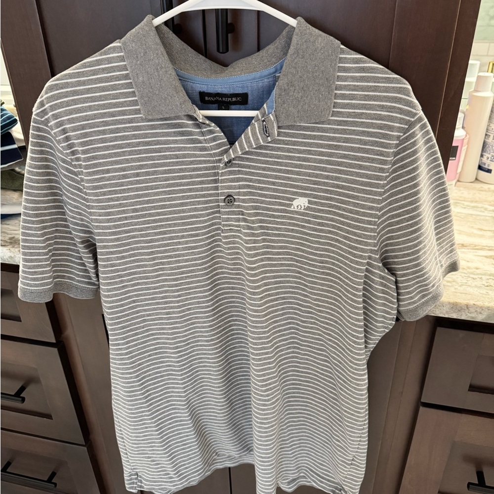 Banana Republic Gray Striped Polo Shirt